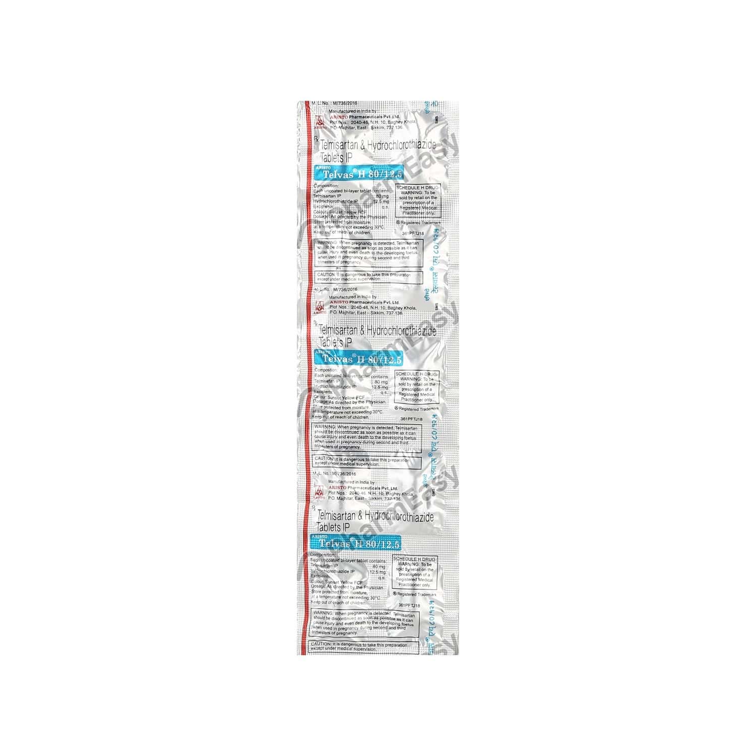 Telvas H 80/12.5mg Strip Of 10 Tablets - Uses, Side Effects, Dosage ...