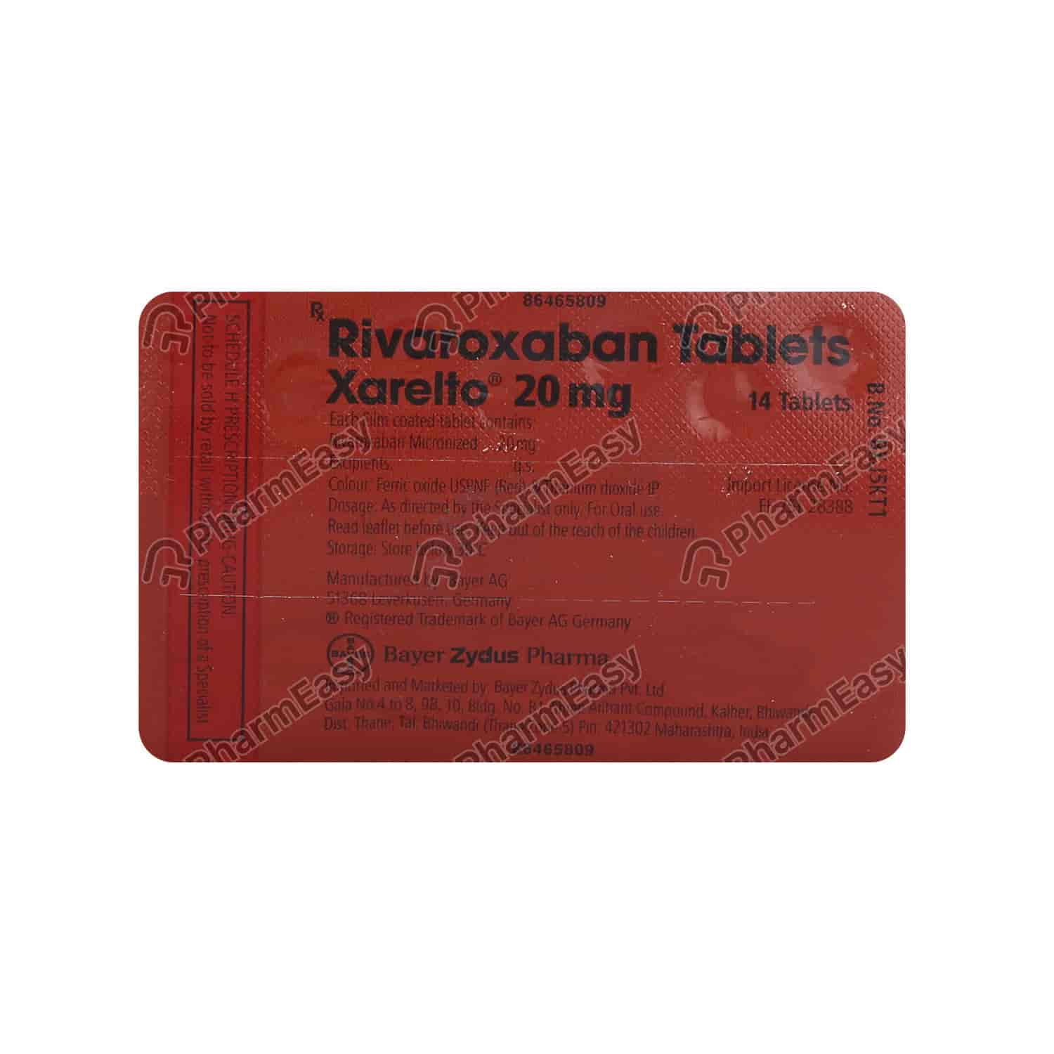 Xarelto 20mg 14'S Tab Uses, Side Effects, Dosage, Composition & Price