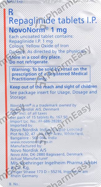 Novonorm 1Mg Strip Of 15 Tablets