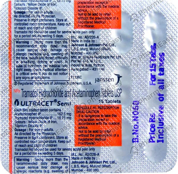 Ultracet Semi Strip Of 15 Tablets