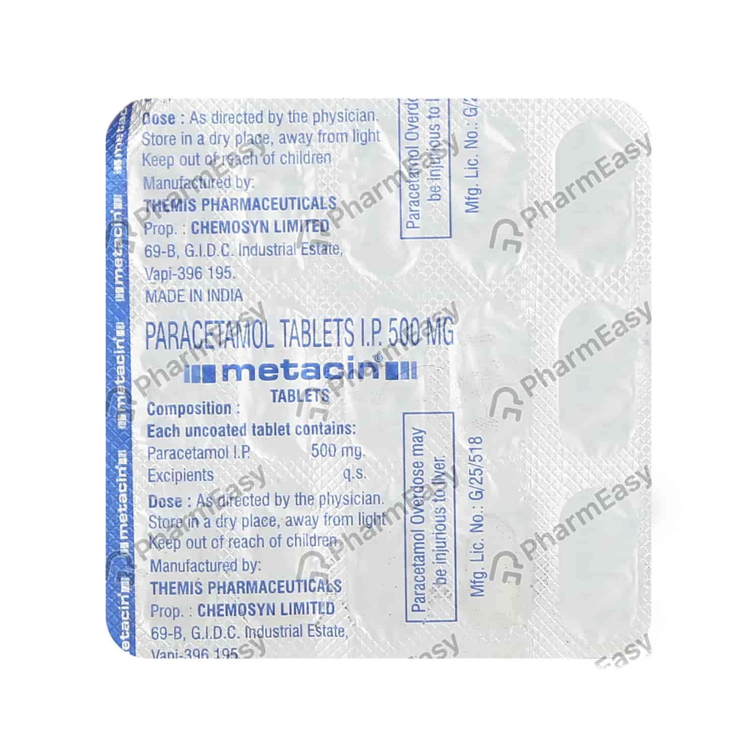 Metacin 500mg Tab 15'S - Uses, Side Effects, Dosage, Composition ...