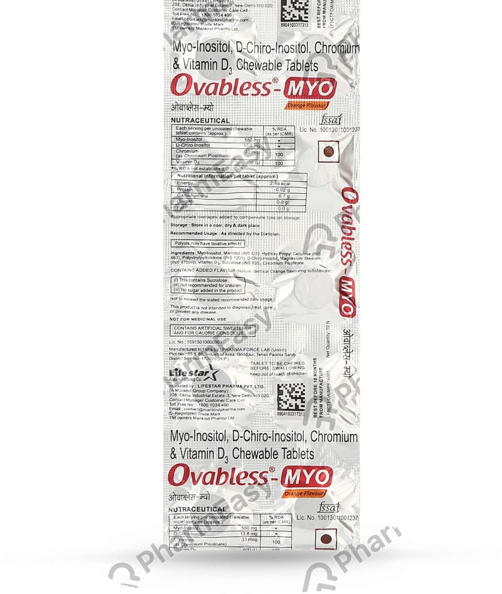 Ovabless Myo Orange Flavour Strip Of 10 Chewable Tablets Uses, Side