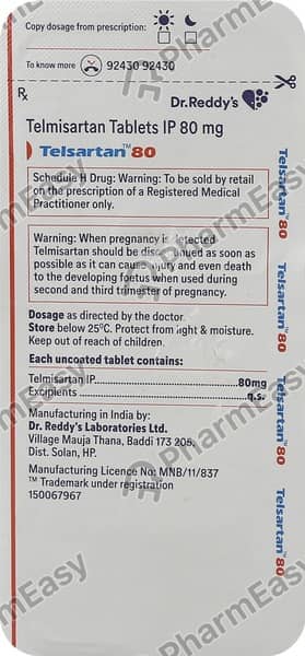 Telsartan 80mg Strip Of 14 Tablets