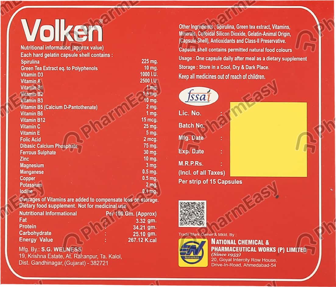 Buy Volken Strip Of 15 Capsules Online at Flat 15% OFF | PharmEasy
