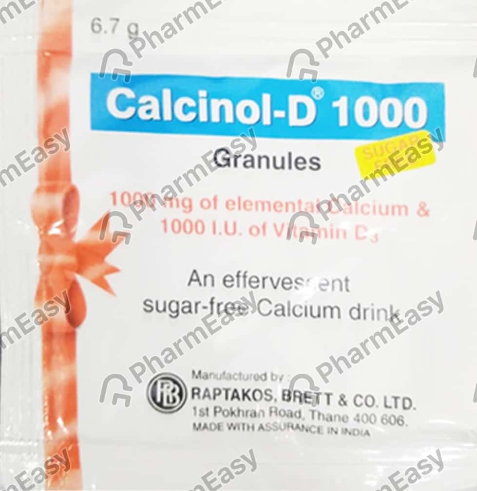 Calcinol D 1000 Sugar Free Sachet Of 6.7gm Granules Uses, Side Effects