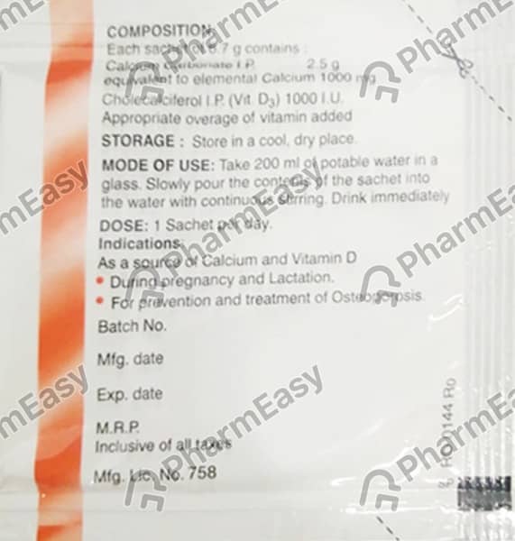 Calcinol D 1000 Sugar Free Sachet Of 6.7gm Granules