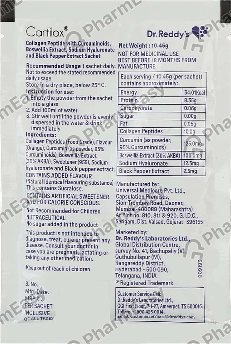 Buy Cartilox Sachet 10.45gm Online at Flat 15 OFF PharmEasy