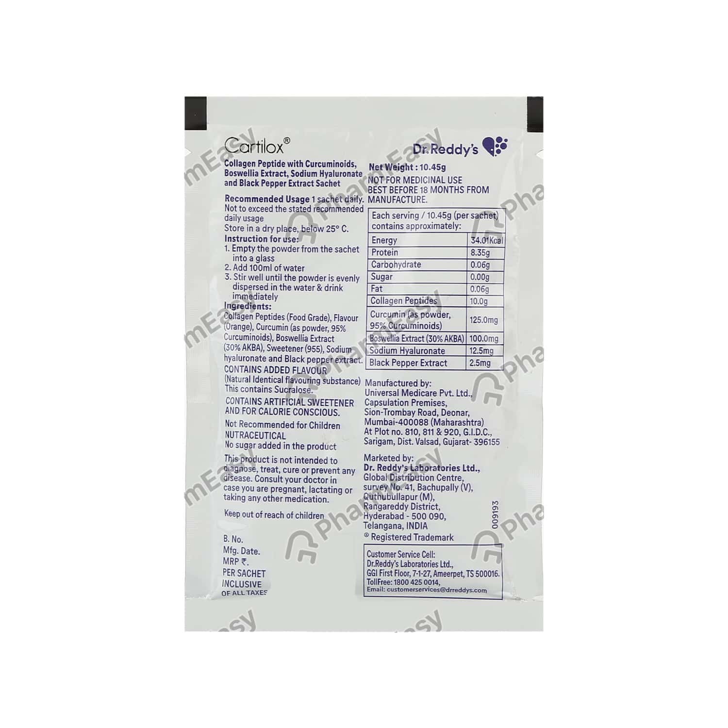 Buy Cartilox Sachet 10.45gm Online at Flat 18 OFF* PharmEasy