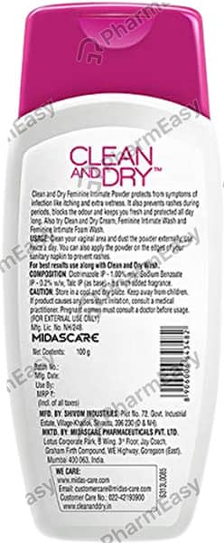 Clean And Dry Daily Intimate Bottle Of 100Gm Vaginal Powder