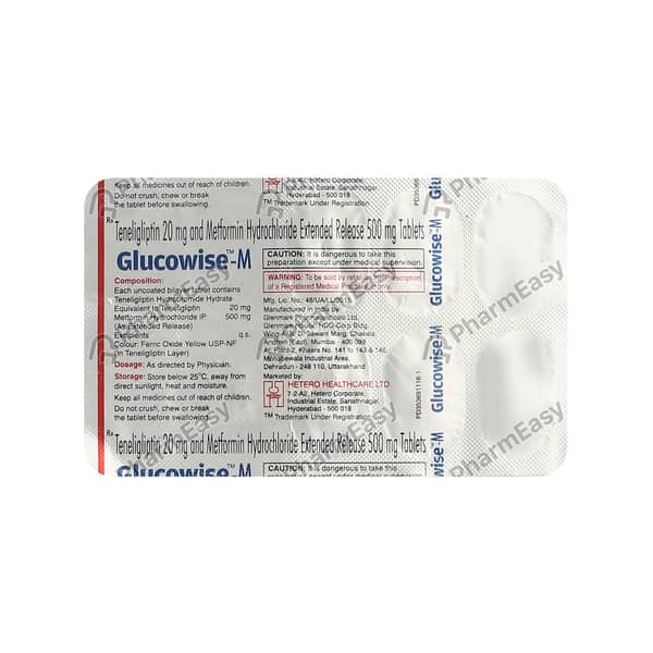Glucowise M 500/20mg Strip Of 10 Tablets