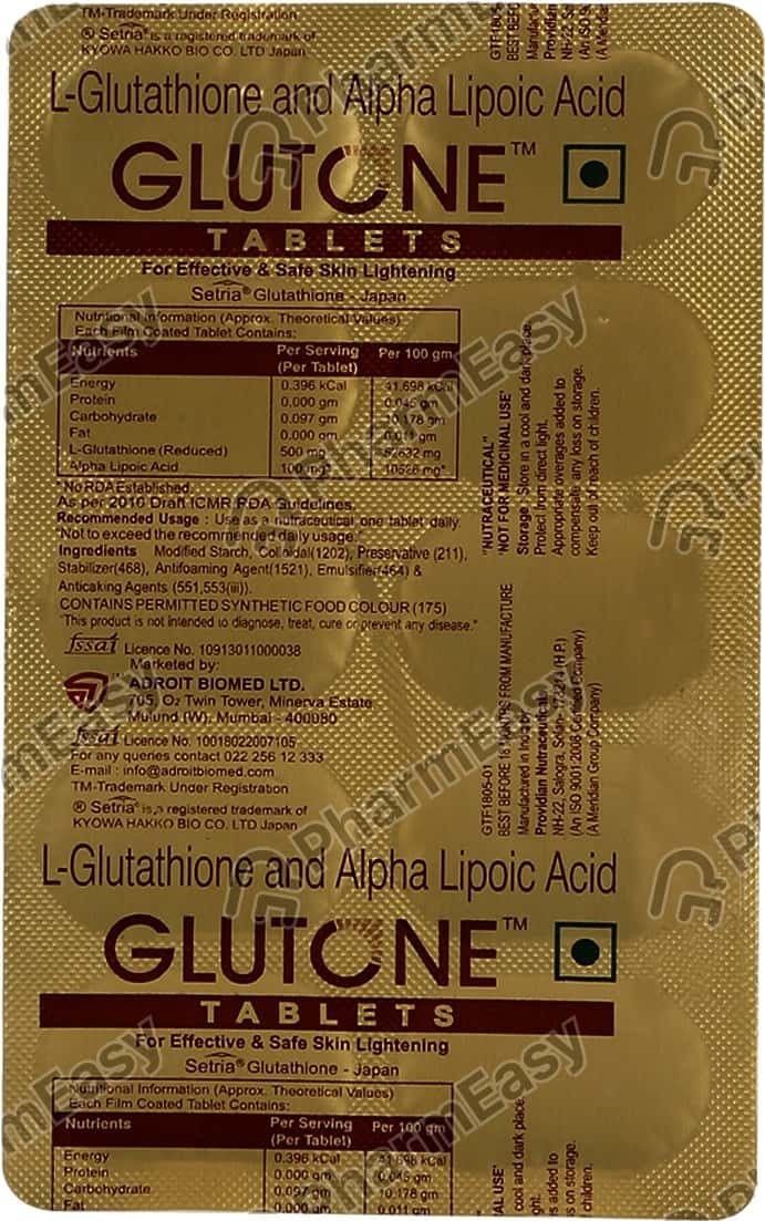 Buy Glutone 500 MG Tablet (10) Online at Flat 15 OFF PharmEasy