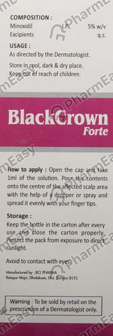 Blackcrown Forte 5 %W/V Skin Solution (60): Uses, Side Effects, Price ...