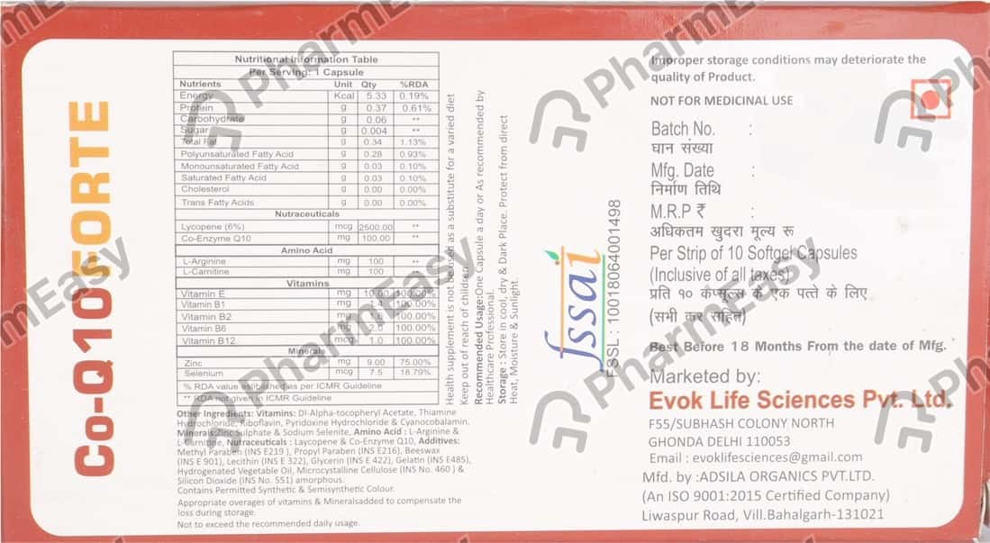 Buy CO Q10 FORTE STRIP OF 10 CAPSULES Online & Get Upto 60 OFF at