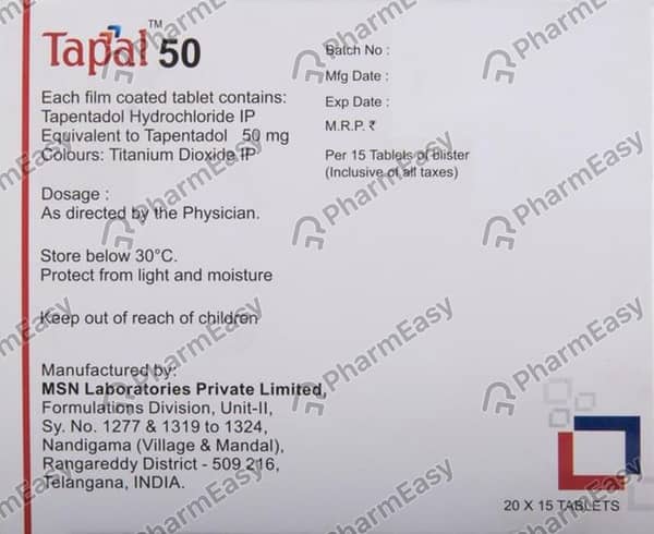 Tapal 50mg Strip Of 15 Tablets