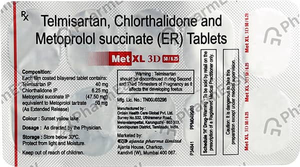 Met Xl 3D 50/40/6.25Mg Strip Of 10 Tablets