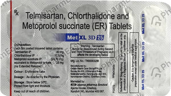 Met Xl 3D 25/12.5Mg Strip Of 10 Tablets