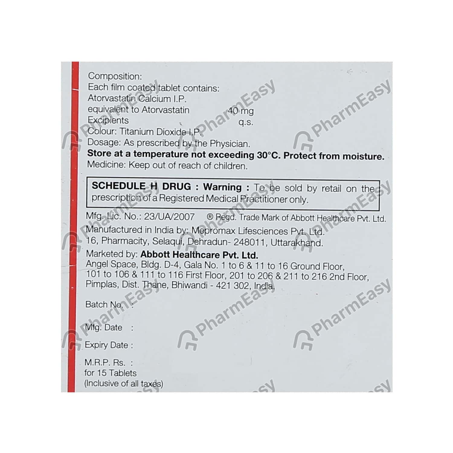 Stator 40 MG Tablet (15) Uses, Side Effects, Dosage, Composition