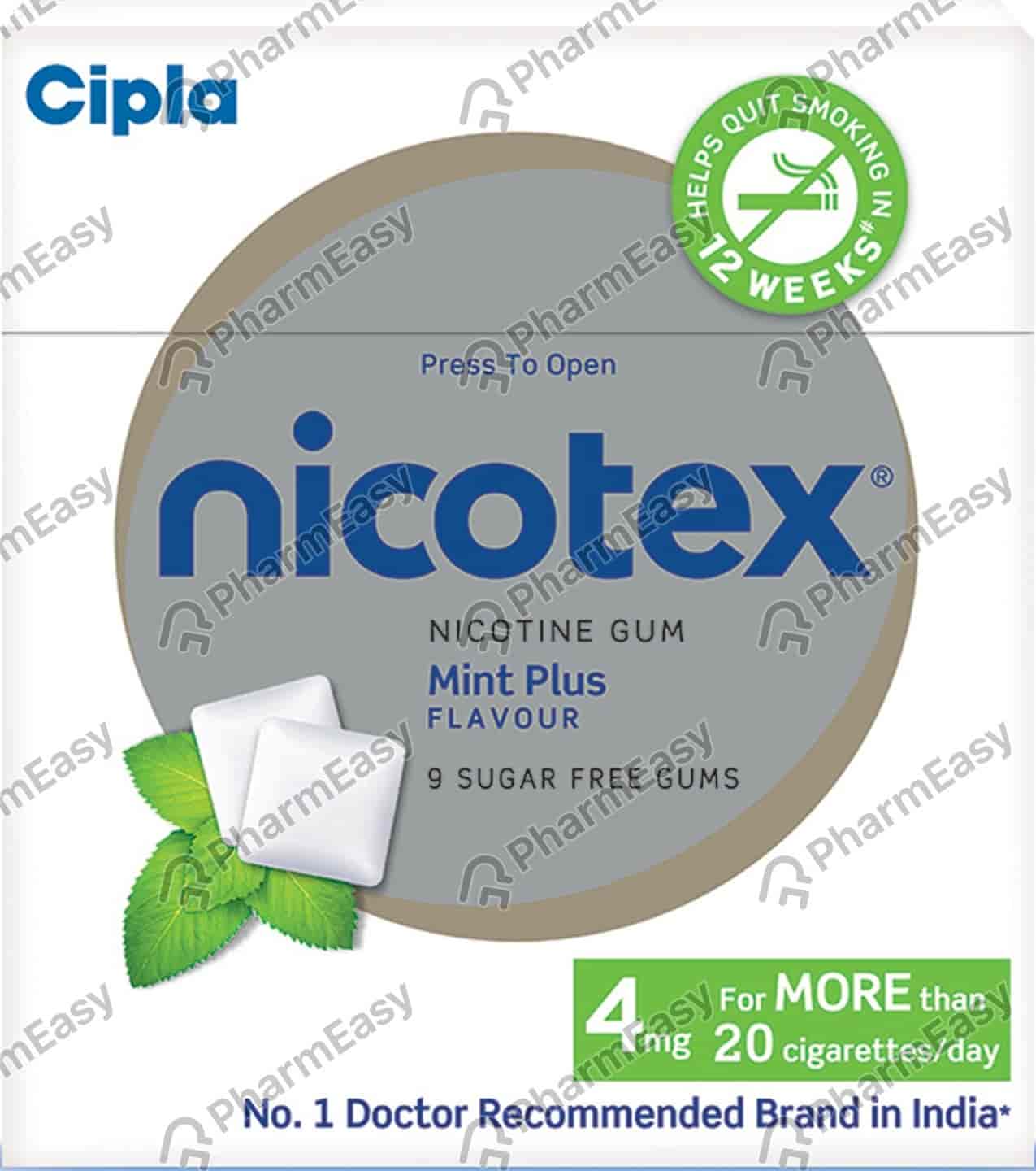 Nicotex 4mg Mint Plus Flavour Sugar Free Strip Of 9 Chewing Gums