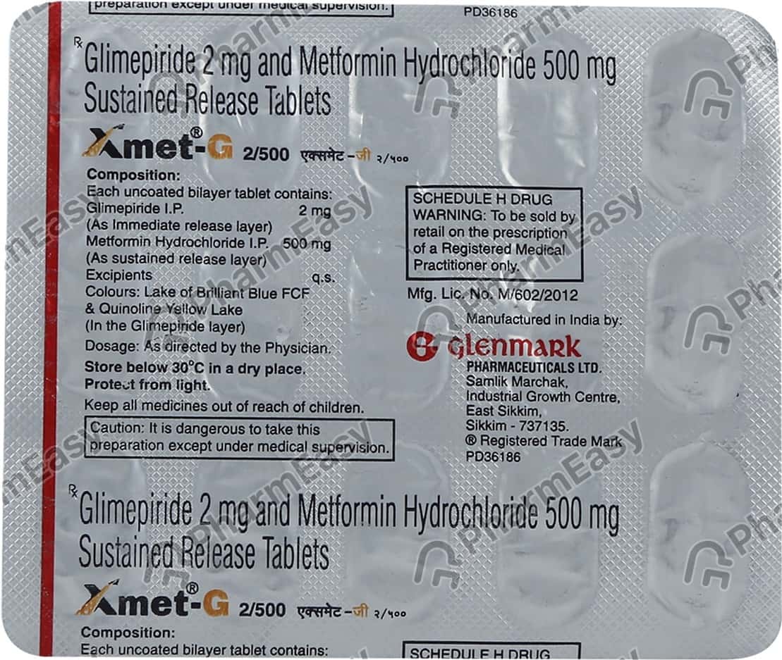 Xmet G 2mg/500mg Tablets 15'S Uses, Side Effects, Price, Dosage