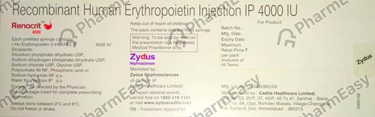 Renocrit 4000 IU Injection (0.4): Uses, Side Effects, Price & Dosage ...