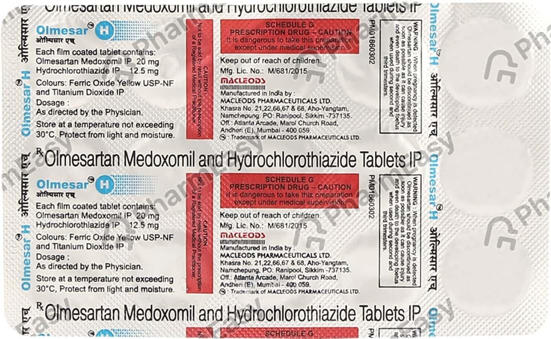 Olmesar H 20 Strip Of 15 Tablets Uses, Side Effects, Price & Dosage