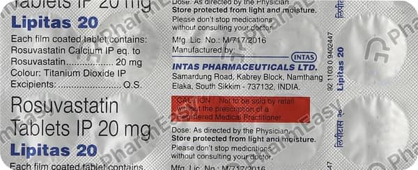Lipitas 20mg Strip Of 10 Tablets