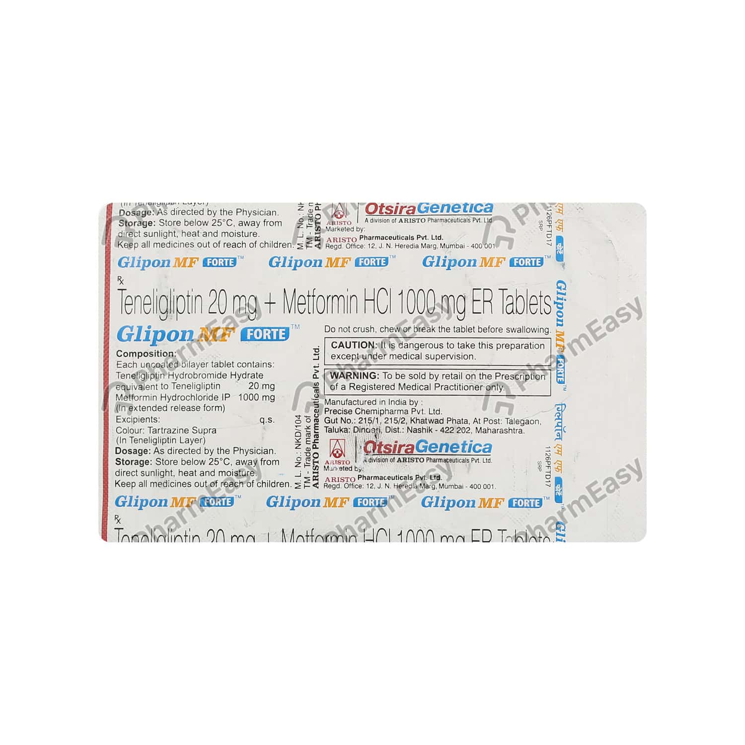 Glipon Mf Forte 1000 Mg Tablet 10 Uses Side Effects Price Dosage Composition Pharmeasy