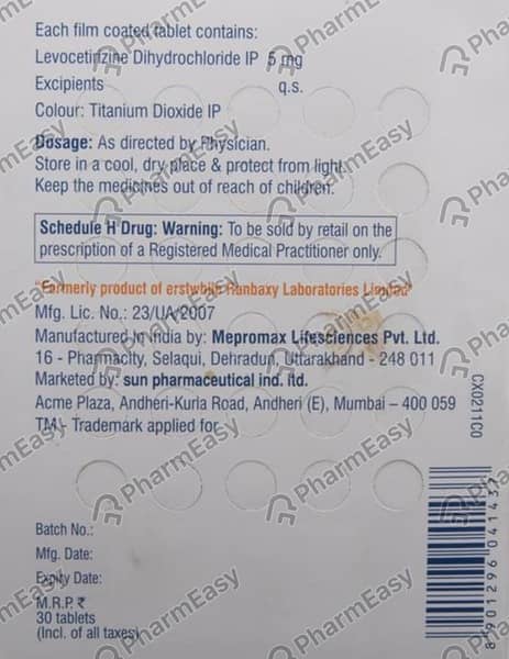 Teczine Cp 5mg Strip Of 30 Tablets