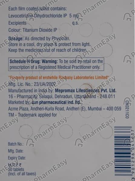 Teczine Cp 5mg Strip Of 30 Tablets