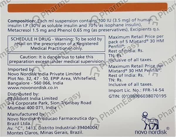 Mixtard 30/70 100 Iu Cartridge 3 Ml