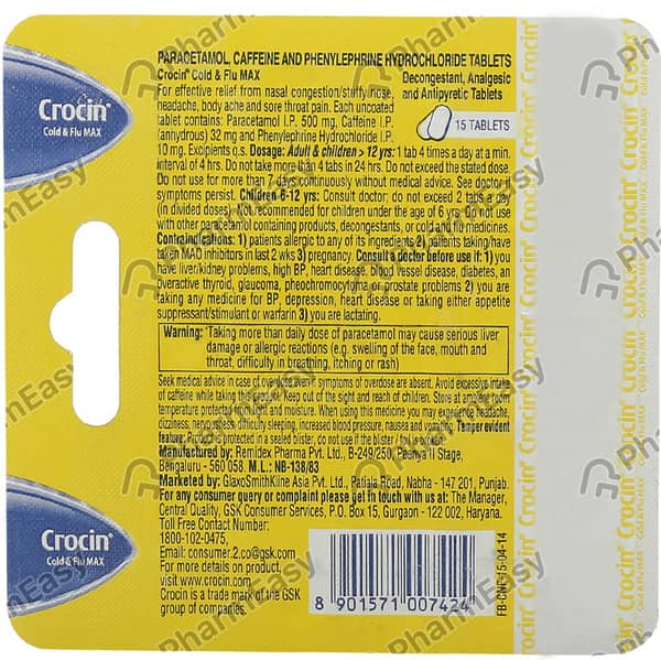 Crocin Cold N Flu Max Strip Of 15 Tablets
