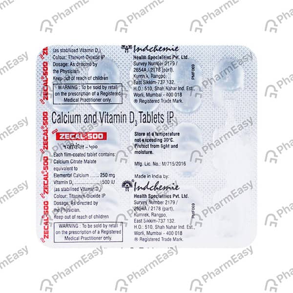 Zecal 500mg/250iu Strip Of 15 Tablets