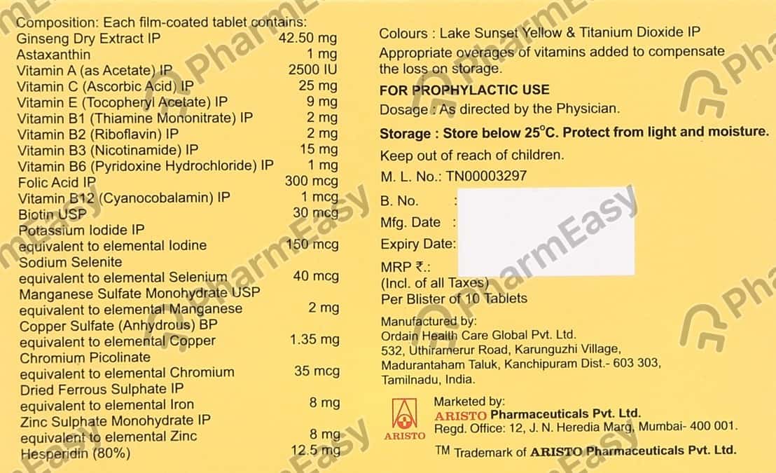 Aristo V Total Strip Of 10 Tablets Uses, Side Effects, Price & Dosage