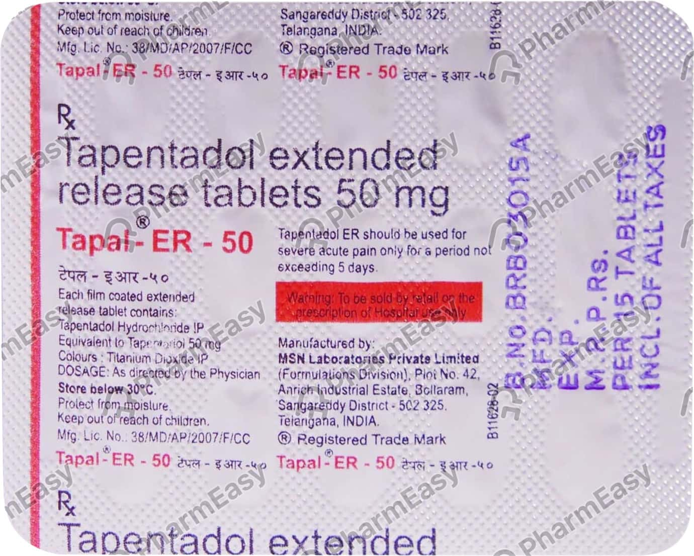 Tapal Er 50mg Tablets 15'S