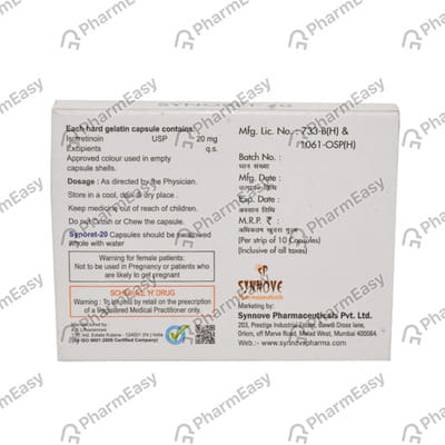 Synoret 20mg Strip Of 10 Capsules