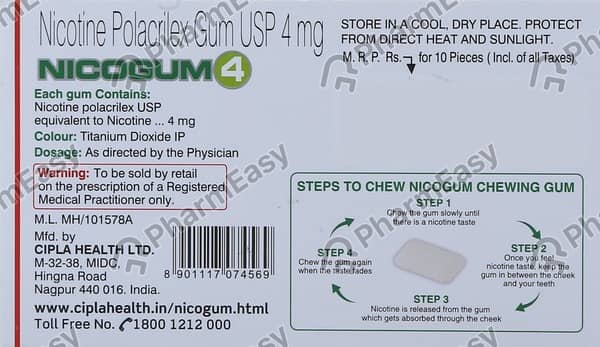 Nicogum 4mg Freshmint Sugar Free Strip Of 10 Chewing Gum