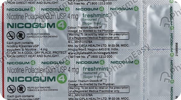 Nicogum 4mg Freshmint Sugar Free Strip Of 10 Chewing Gum