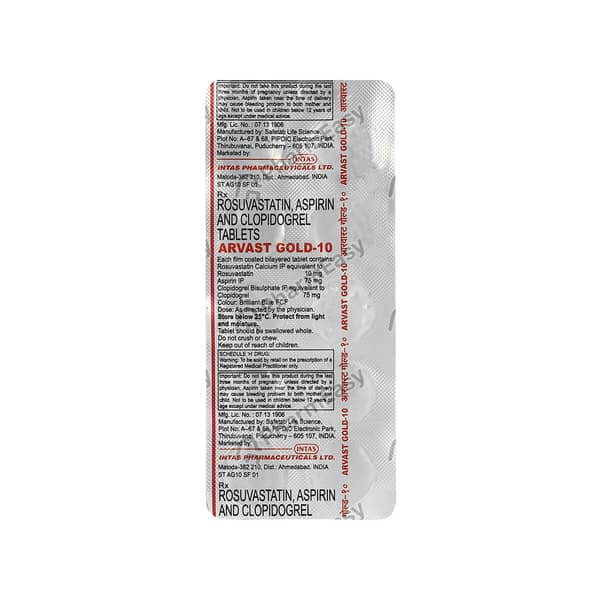 Arvast Gold 10Mg Strip Of 10 Tablets