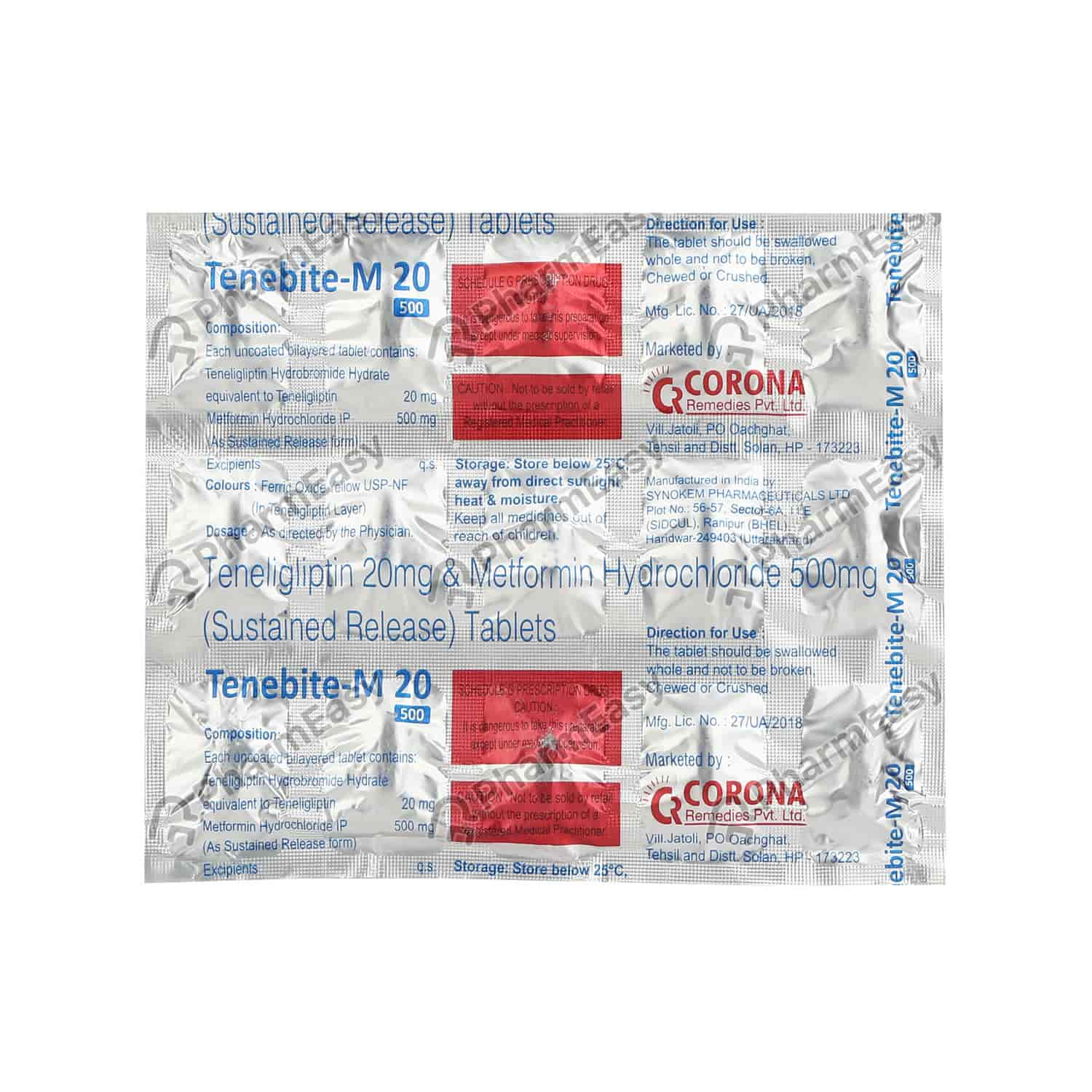 Tenebite 20 Tenebite M 20/500mg Tab 15'S - Uses, Side Effects, Dosage, Composition ...