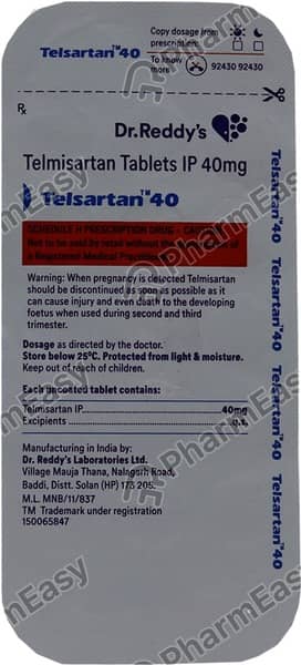 Telsartan 40mg Strip Of 14 Tablets