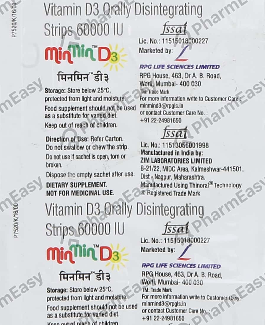 Minmin D3 60000 IU Orally Disintegrating Strip (1) Uses, Side Effects