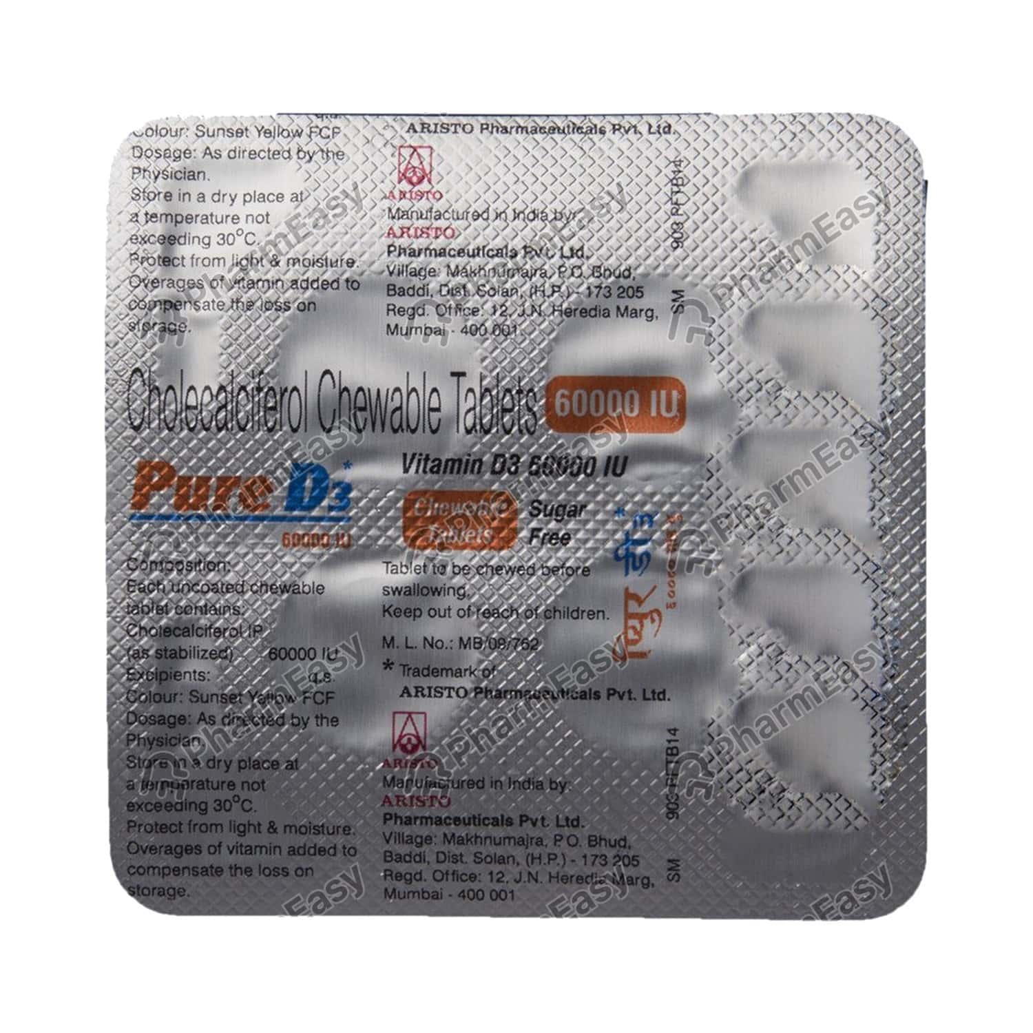 Pure D3 60000 IU Tablet (4) Uses, Side Effects, Dosage, Composition