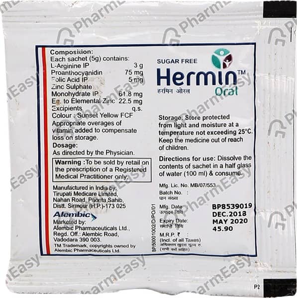Hermin Oral Lemon Orange Flavour Sugar Free Sachet Of 5gm Granules