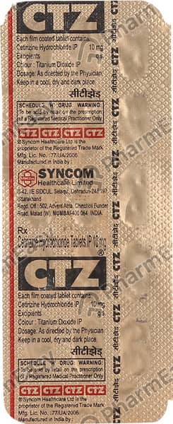सीटीजेड 10एमजी की स्ट्रिप 15 टैबलेट्स