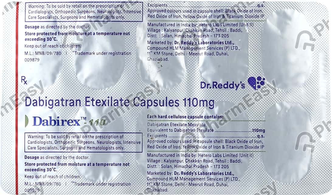 Dabirex 110 Mg Capsule 10 Uses Side Effects Price Dosage Composition Pharmeasy