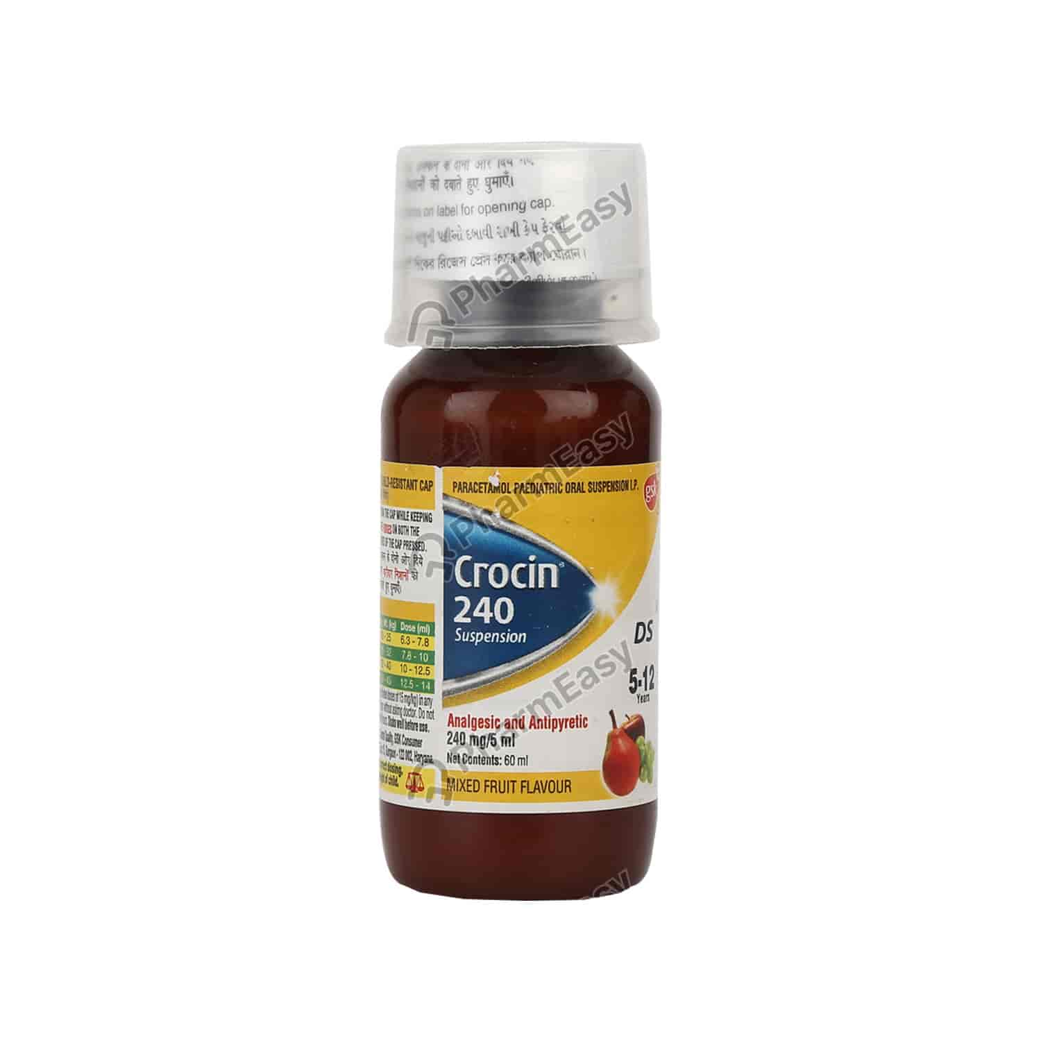 Crocin 240mg Ds Mix Fruit Flav Susp 60ml Uses, Side Effects, Dosage