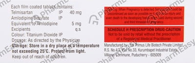 Telmiprime Am 40mg Strip Of 10 Tablets