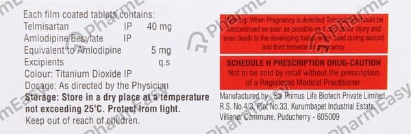 Telmiprime Am 40mg Strip Of 10 Tablets