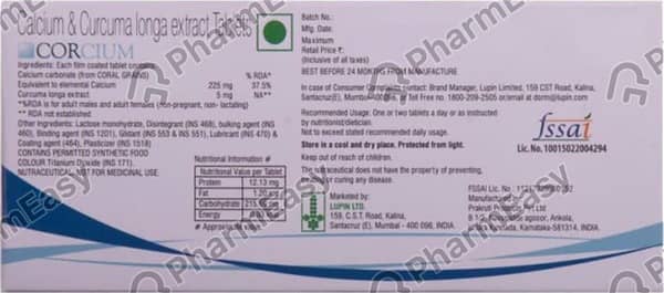 Corcium 225Mg Strip Of 15 Tablets