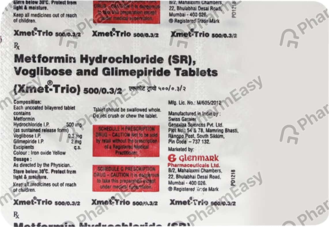 Xmet Trio 500/0.3/2 Mg Strip Of 10 Tablets Uses, Side Effects, Price